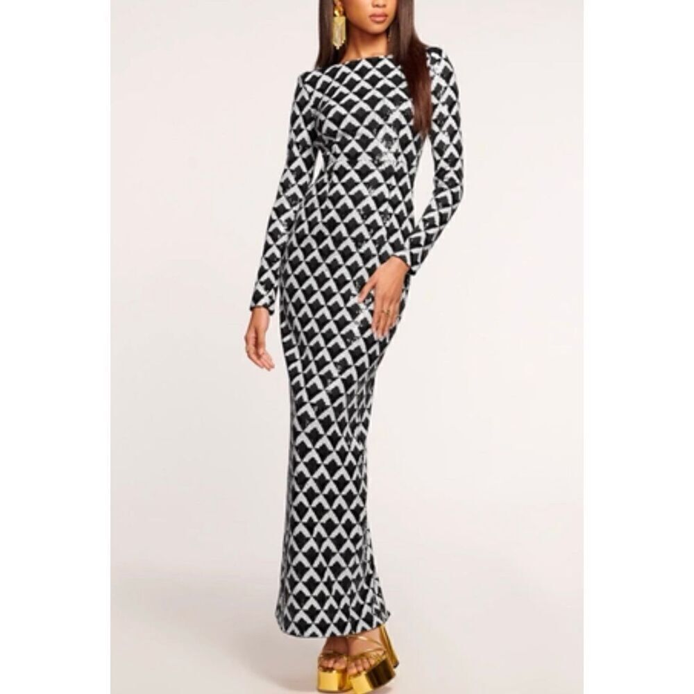 Ramy Brook Celia Sequin Maxi Dress In Black Checkmate